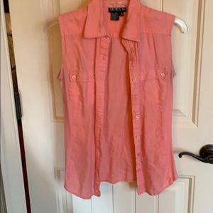 Rose colored No sleeve button down 100  linen wash